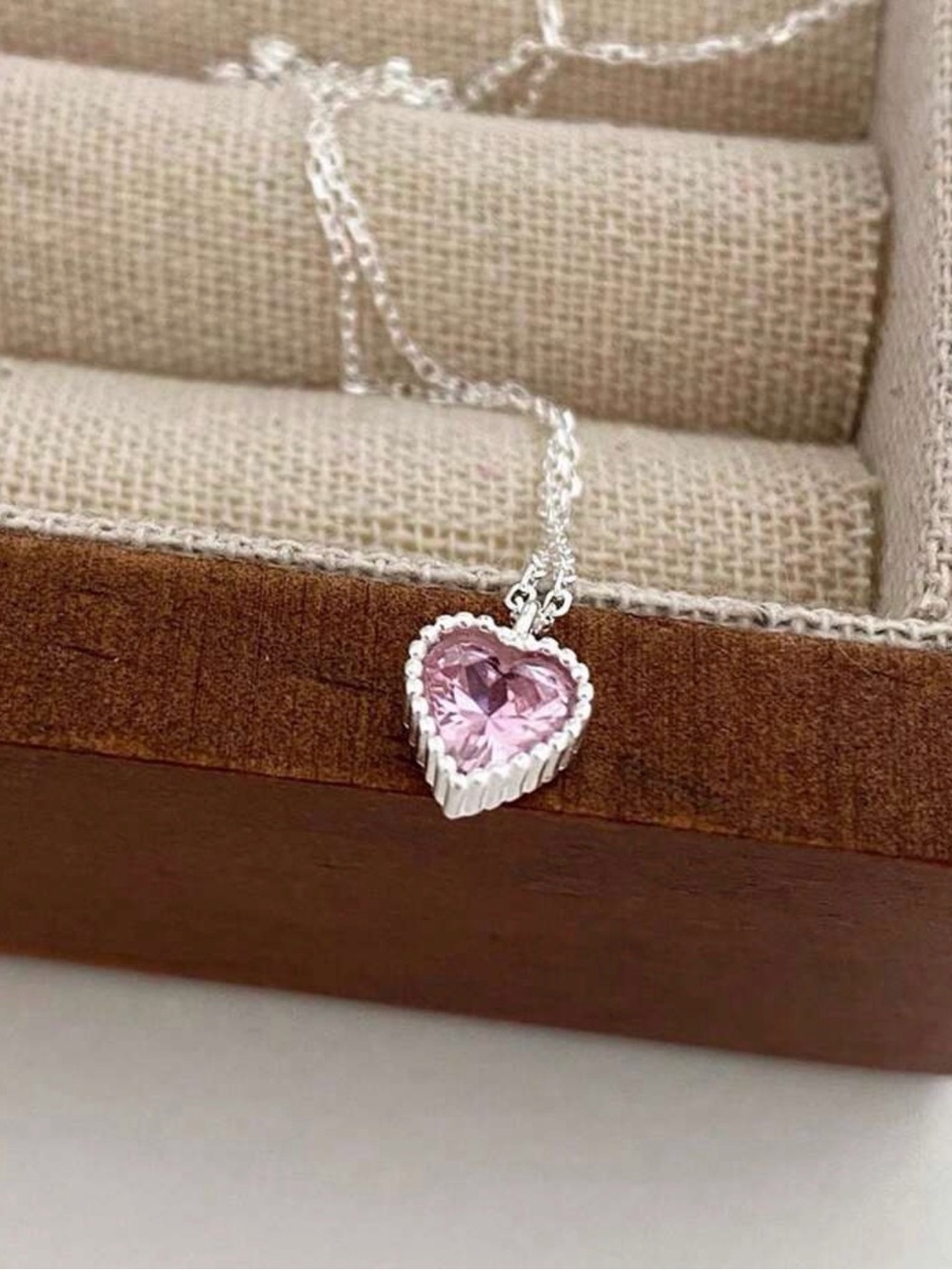 925 Sterling Silver Pink Heart Cubic Zirconia Necklace